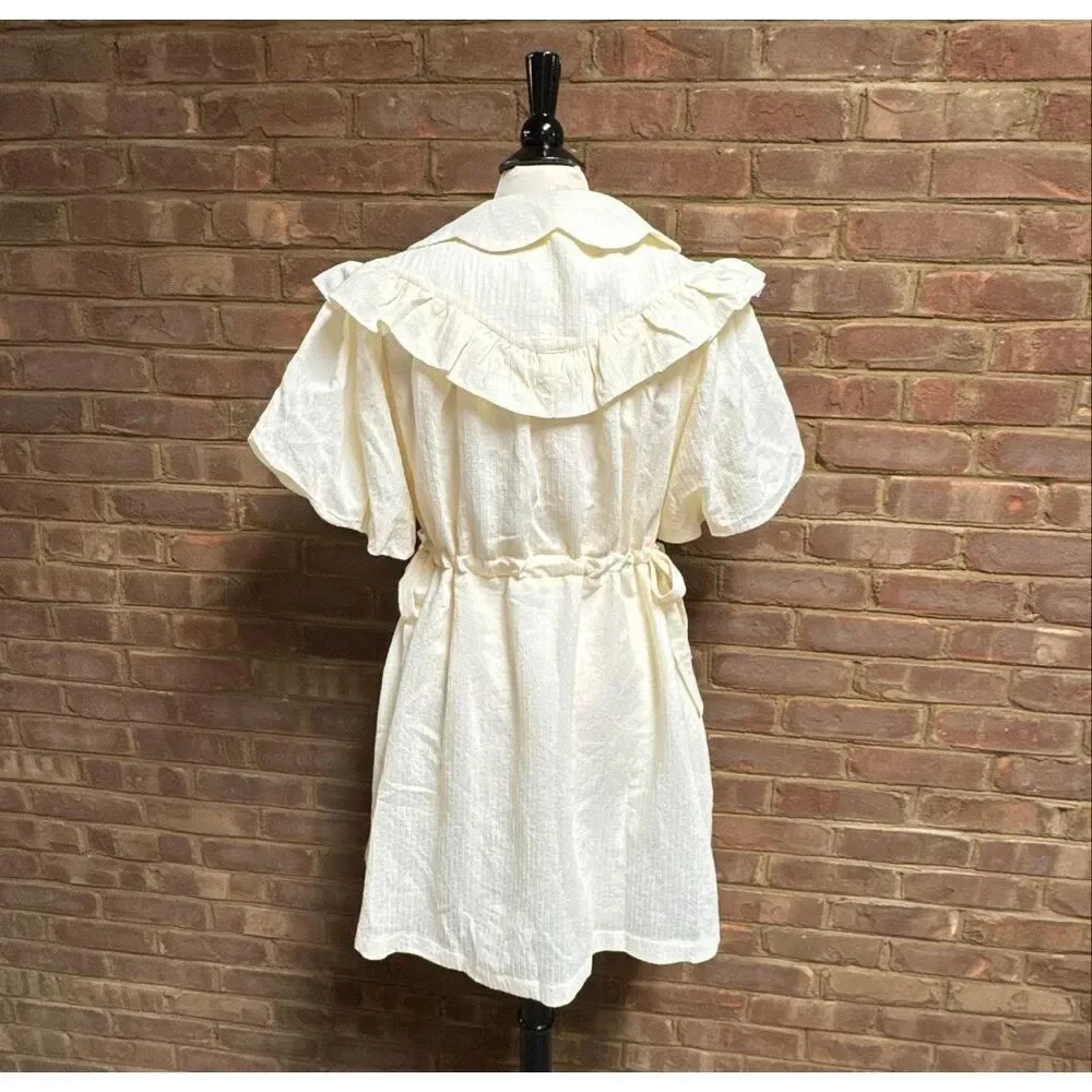 Listicle Women’s Cream Stripe Ruffle Puff Sleeve Dress Sz Lg NEW